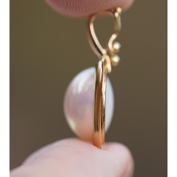 Vintage 14k Solid Yellow Gold Real Cultured Pearl Pendant - Necklace 13" 3.57g - Picture 4 of 7